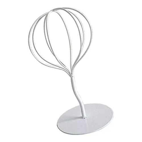 Losa Modern Balloon Style Metal Hat Holder Tabletop Decorative Wig Display Stand White