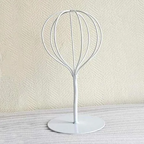 Losa Modern Balloon Style Metal Hat Holder Tabletop Decorative Wig Display Stand White