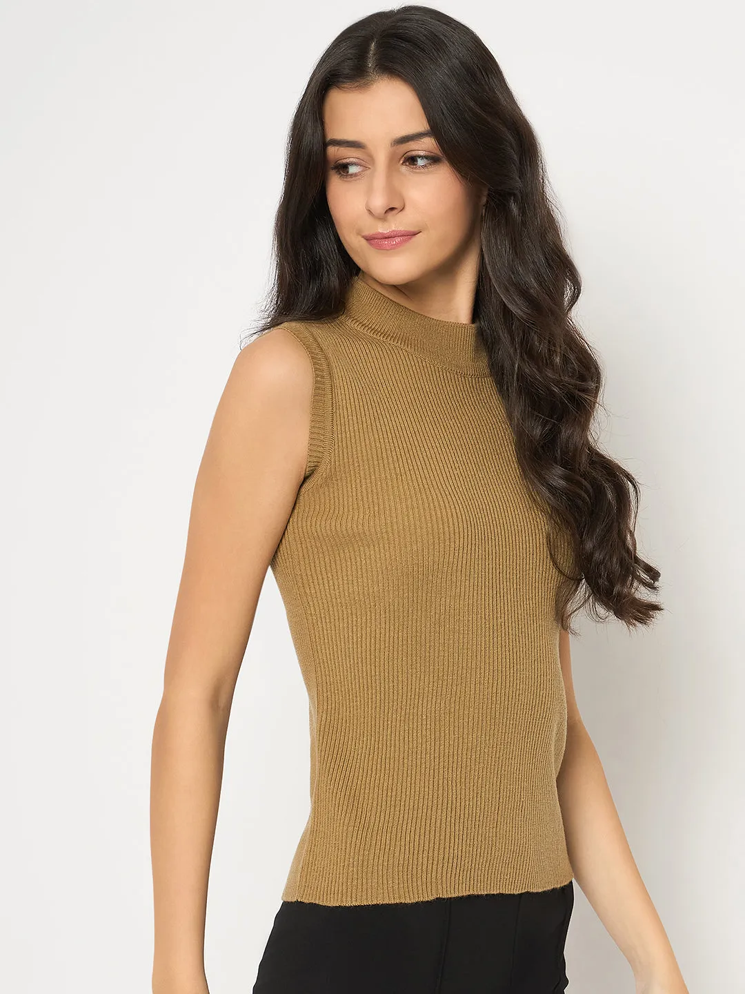 Madame Mock Neck Sleeveless Camel Skeeve