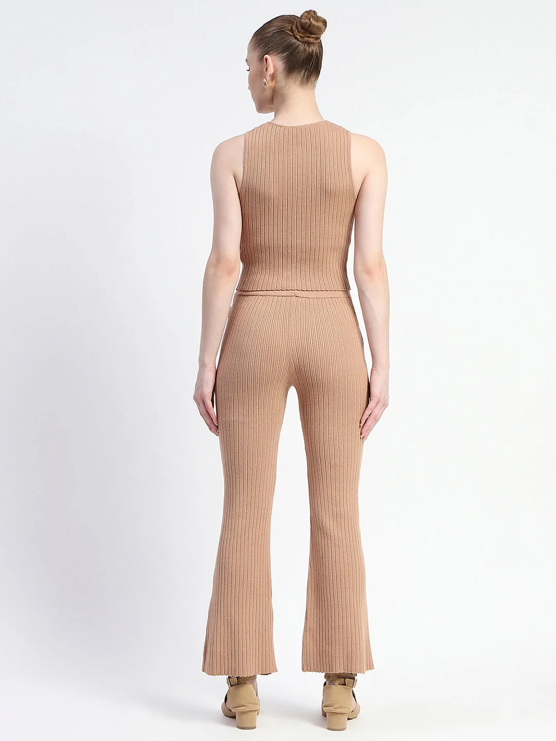 Madame Sleeveless Drawstring Detailed Top and Bottom Brown Co-ord Set