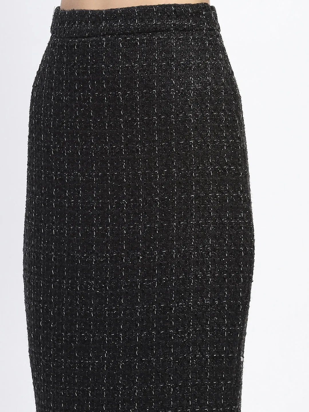 Madame Tweed Lapel Collared Top and Bottom Black Co-ord Set