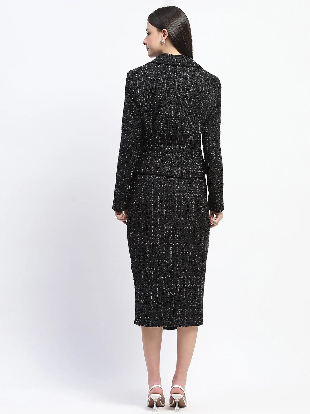 Madame Tweed Lapel Collared Top and Bottom Black Co-ord Set