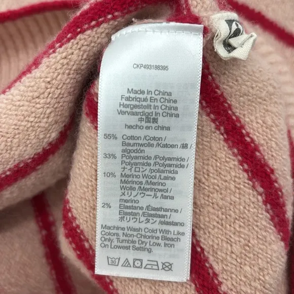 Madewell Wedged V-Neck Sweater in Pale Blush Stripe size XL NT588
