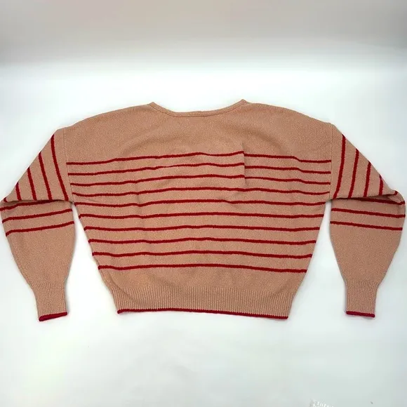 Madewell Wedged V-Neck Sweater in Pale Blush Stripe size XL NT588