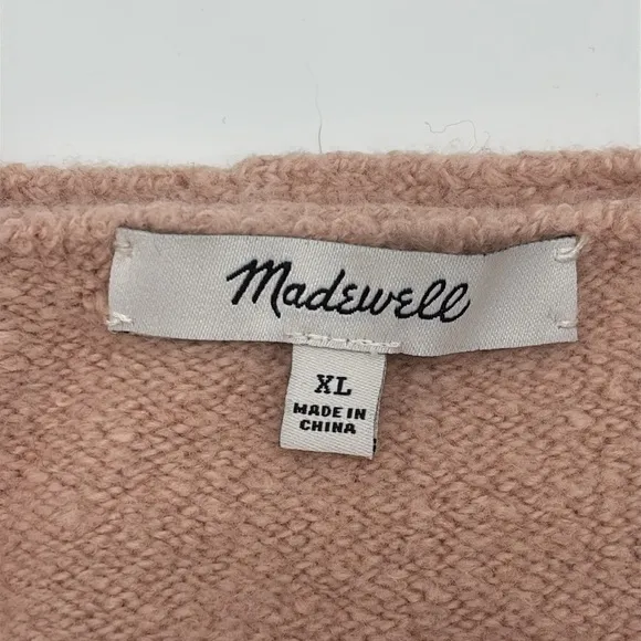 Madewell Wedged V-Neck Sweater in Pale Blush Stripe size XL NT588