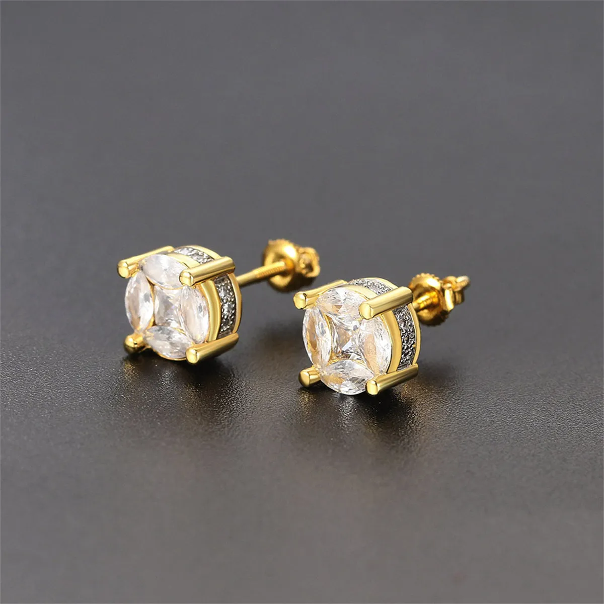 Marquise Crystal & Cubic Zirconia Round Stud Earrings