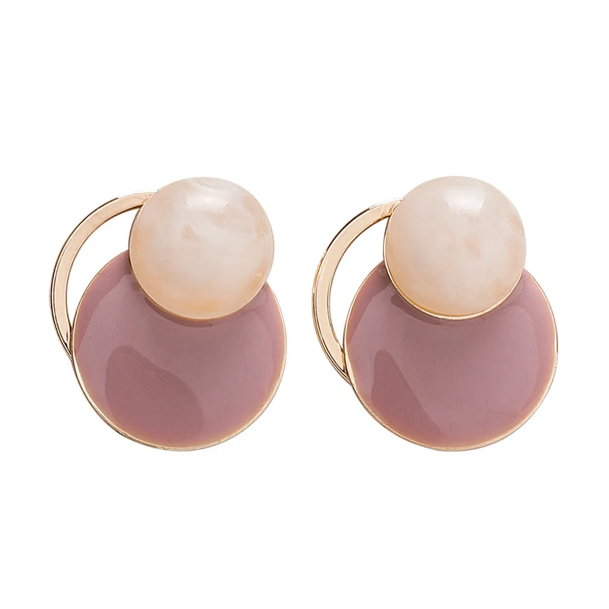 Mauve Enamel & 18K Gold-Plated Circles Stud Earrings