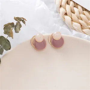 Mauve Enamel & 18K Gold-Plated Circles Stud Earrings
