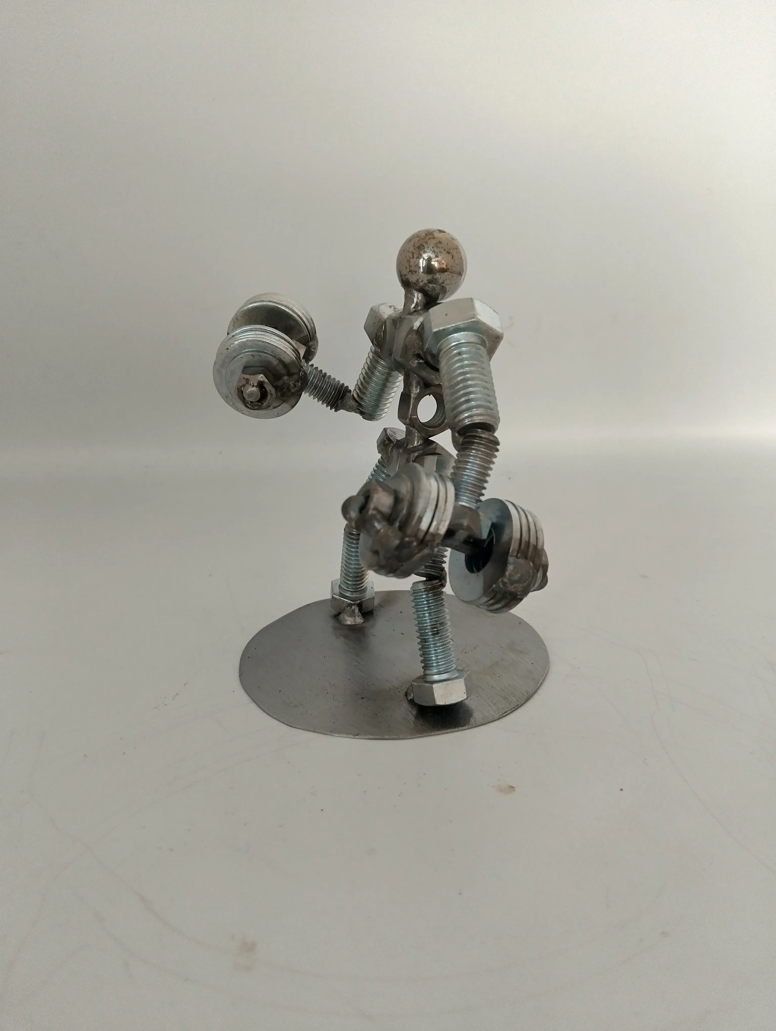 Mega Dumbbell Curl Weight Lifter, Body Builder Metal Bolt Figurine, Athlete Exercise Personal Trainer