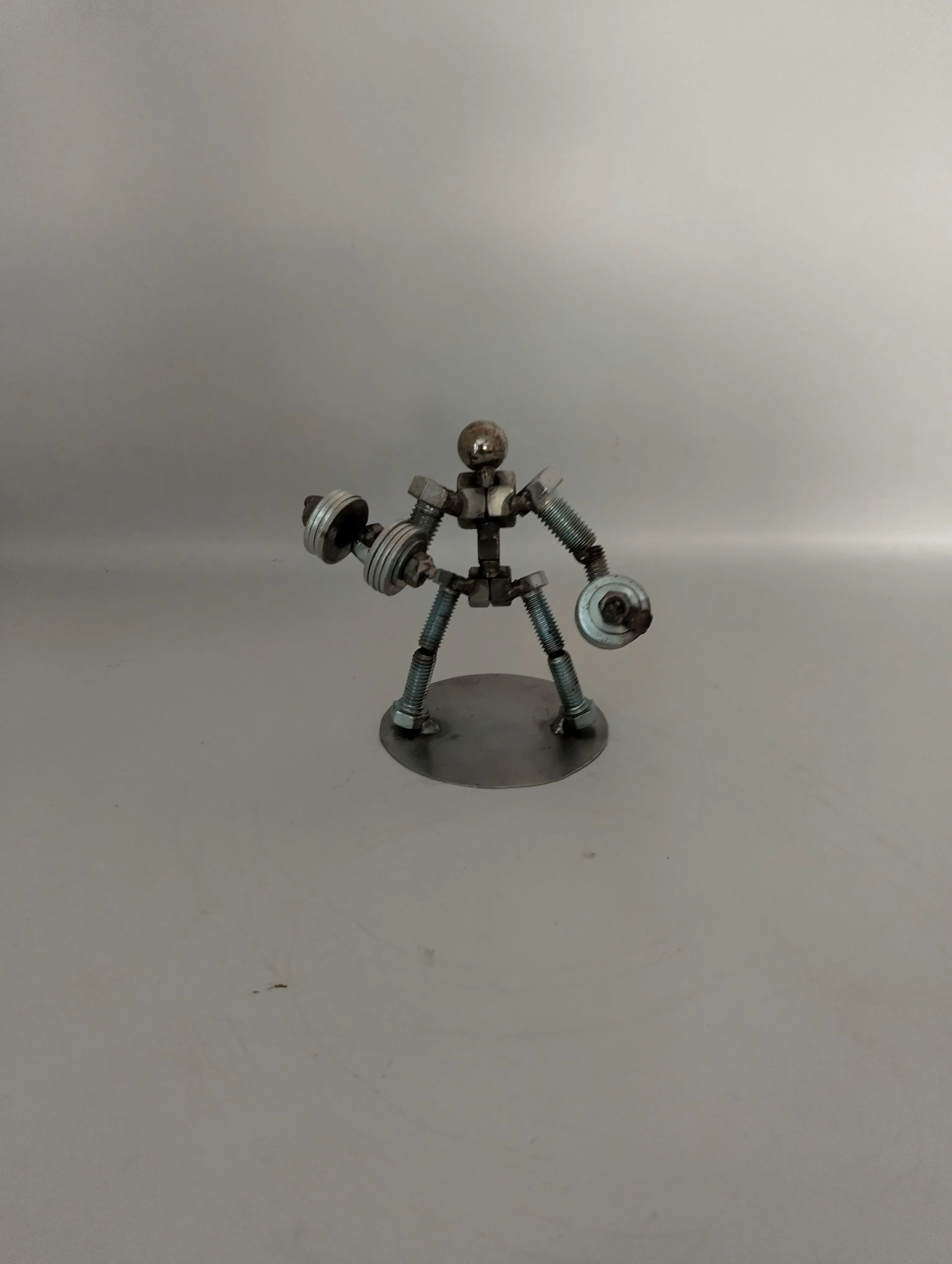 Mega Dumbbell Curl Weight Lifter, Body Builder Metal Bolt Figurine, Athlete Exercise Personal Trainer