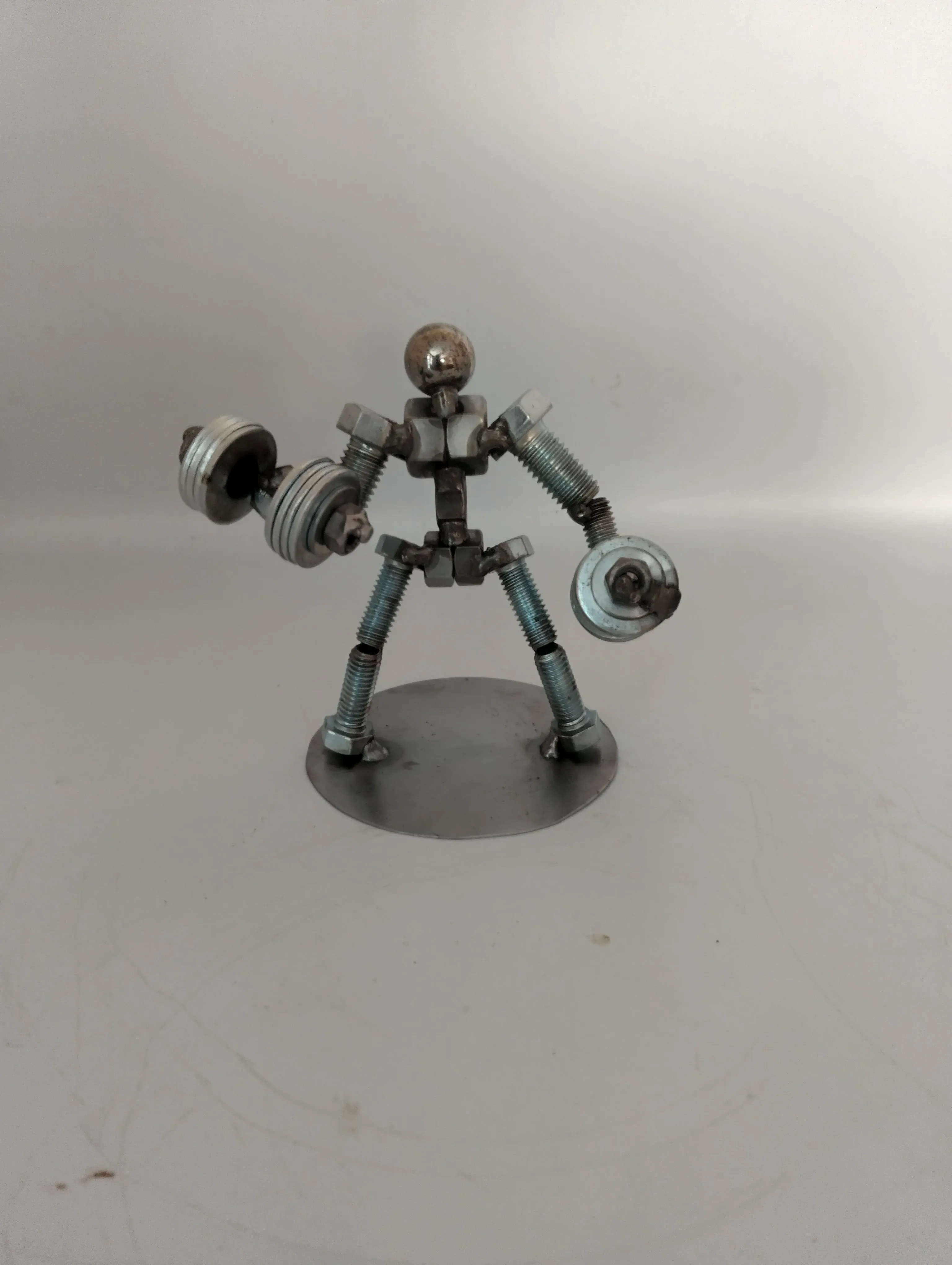 Mega Dumbbell Curl Weight Lifter, Body Builder Metal Bolt Figurine, Athlete Exercise Personal Trainer