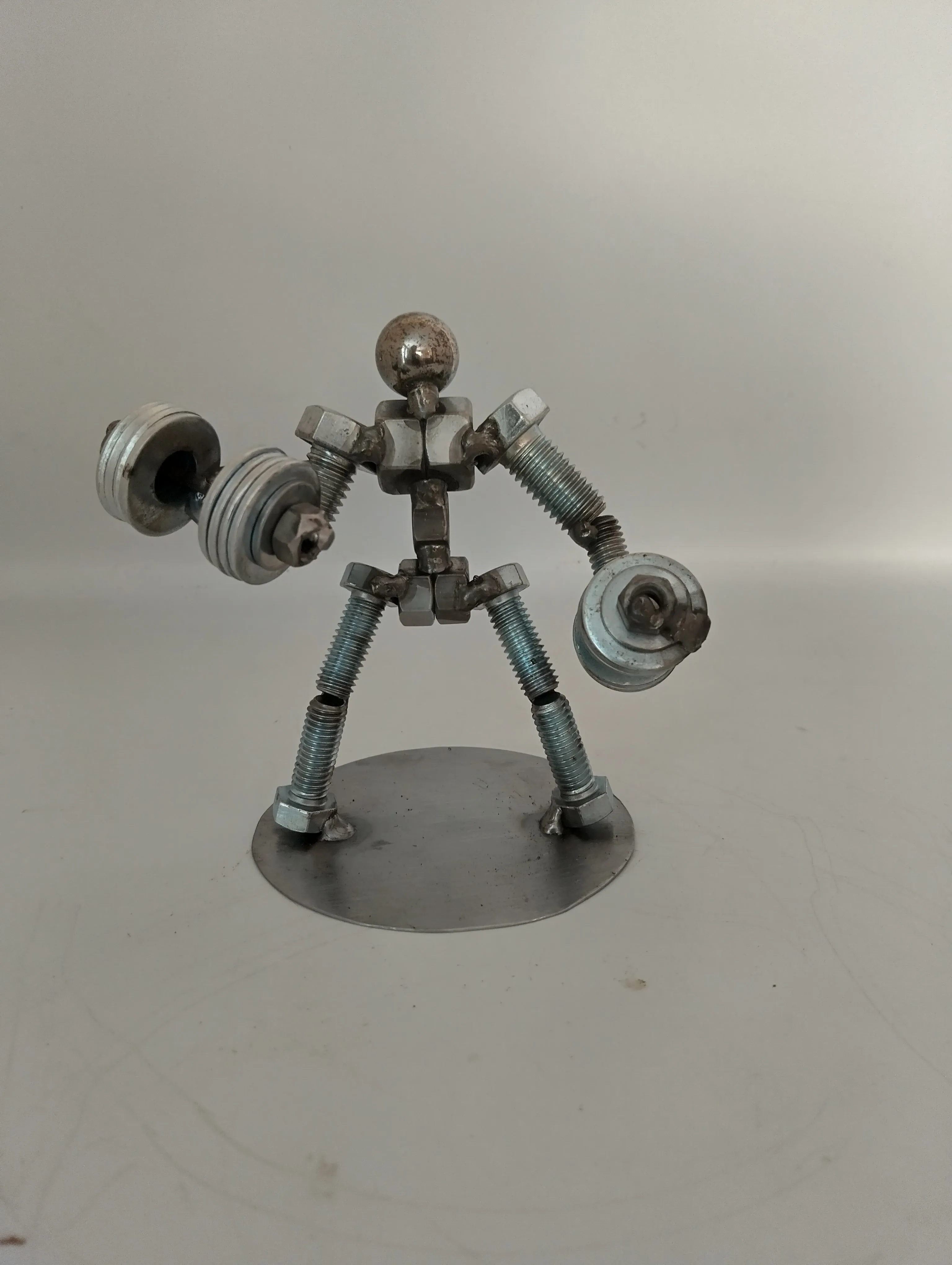 Mega Dumbbell Curl Weight Lifter, Body Builder Metal Bolt Figurine, Athlete Exercise Personal Trainer