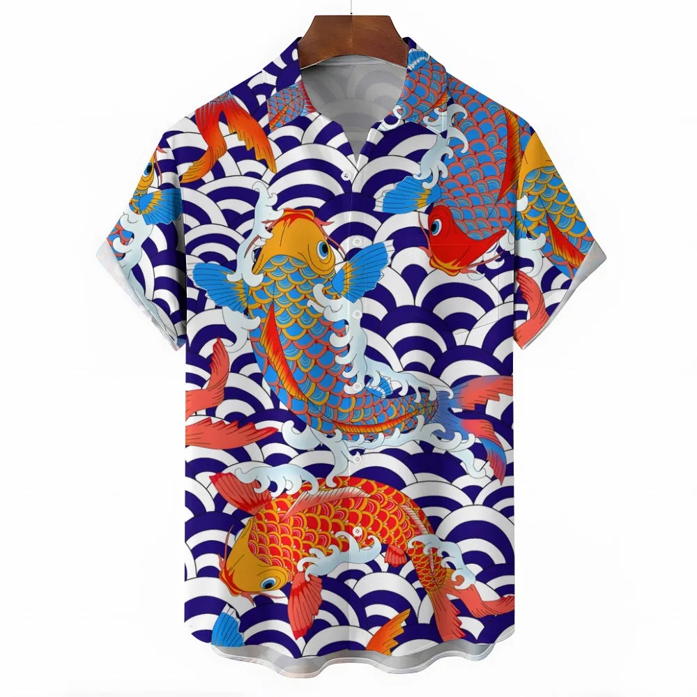 Men's Goldfish That Brings Good Luck Casual Short Sleeve Shirt 2401000131