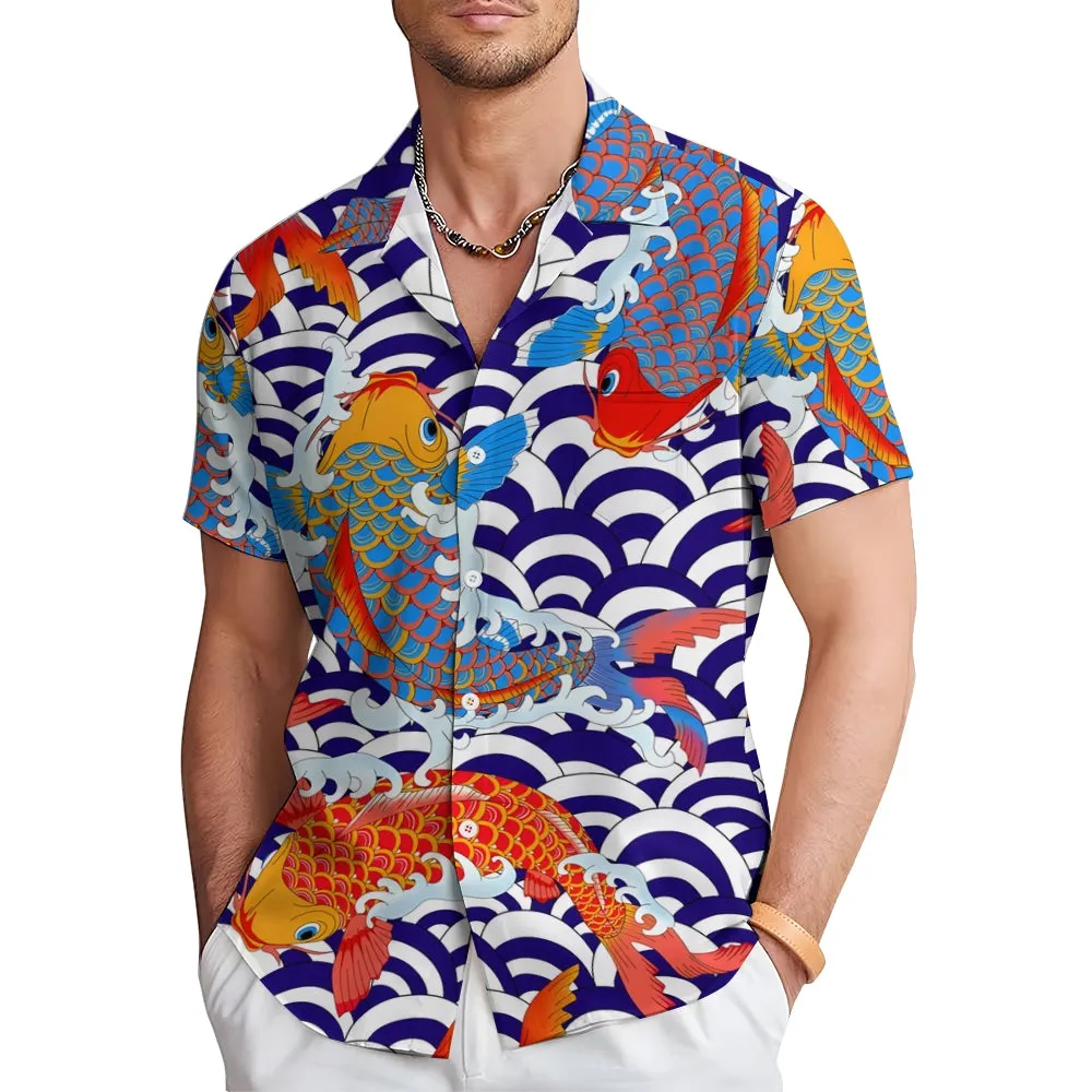Men's Goldfish That Brings Good Luck Casual Short Sleeve Shirt 2401000131