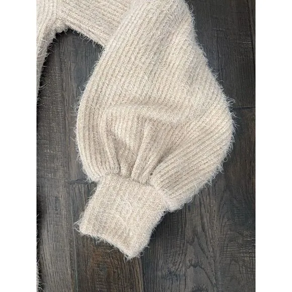 Mia Joy Joyfolie Midi Cream‎ Sweater Dress Mohair? Womens XS Bell Sleeve Soft