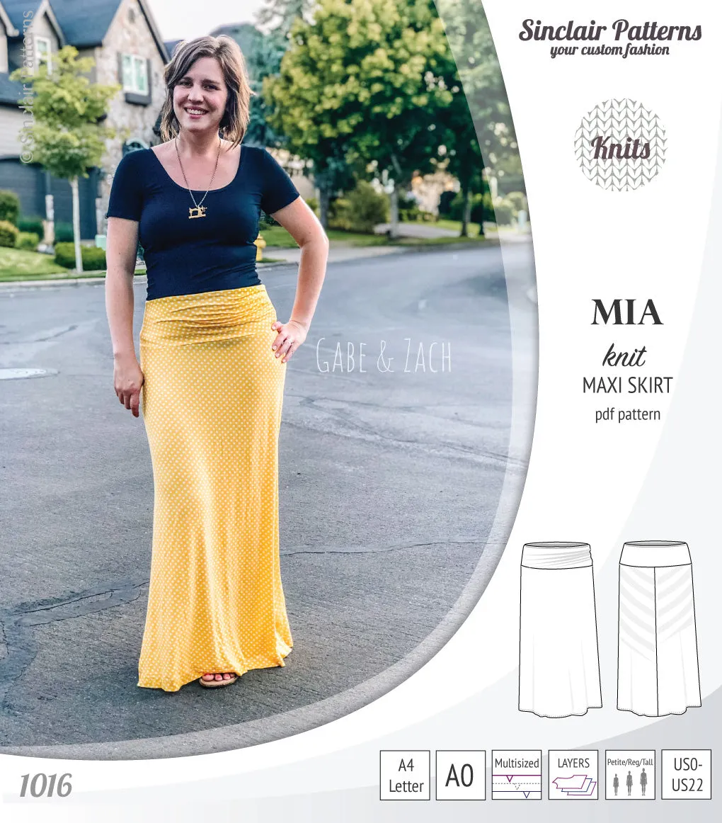 Mia knit maxi skirt with side slits and yoga style waistband (PDF)
