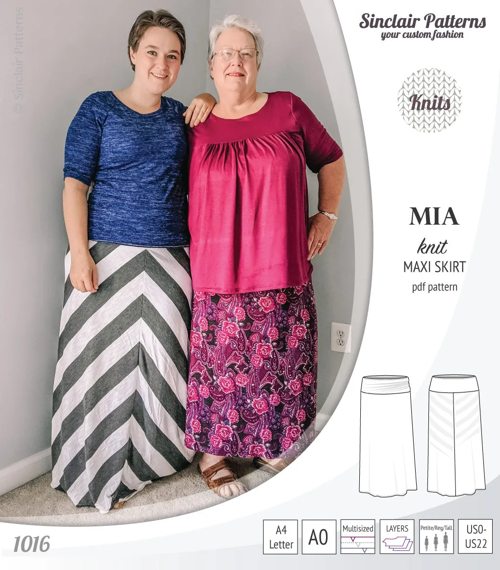 Mia knit maxi skirt with side slits and yoga style waistband (PDF)