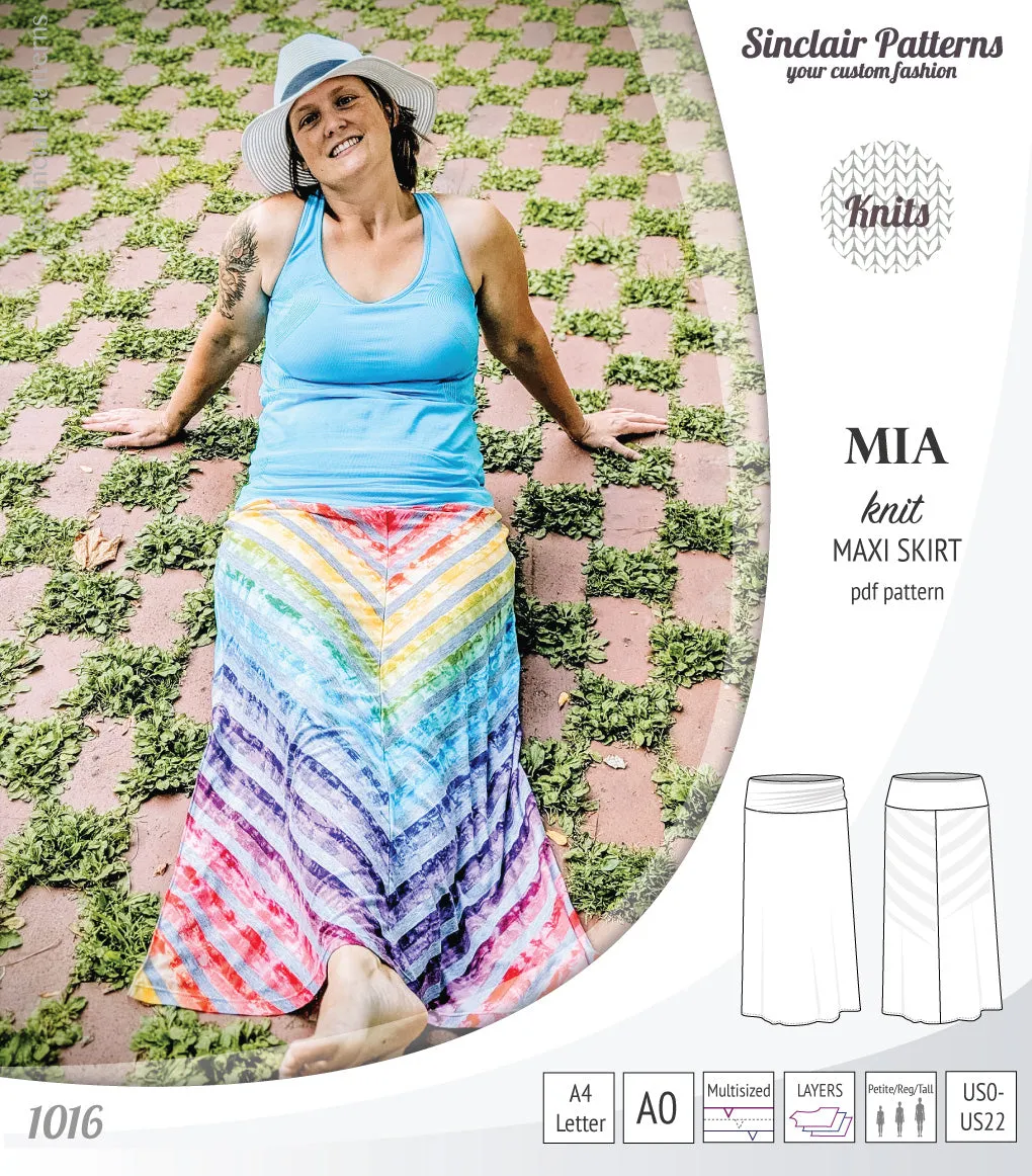Mia knit maxi skirt with side slits and yoga style waistband (PDF)