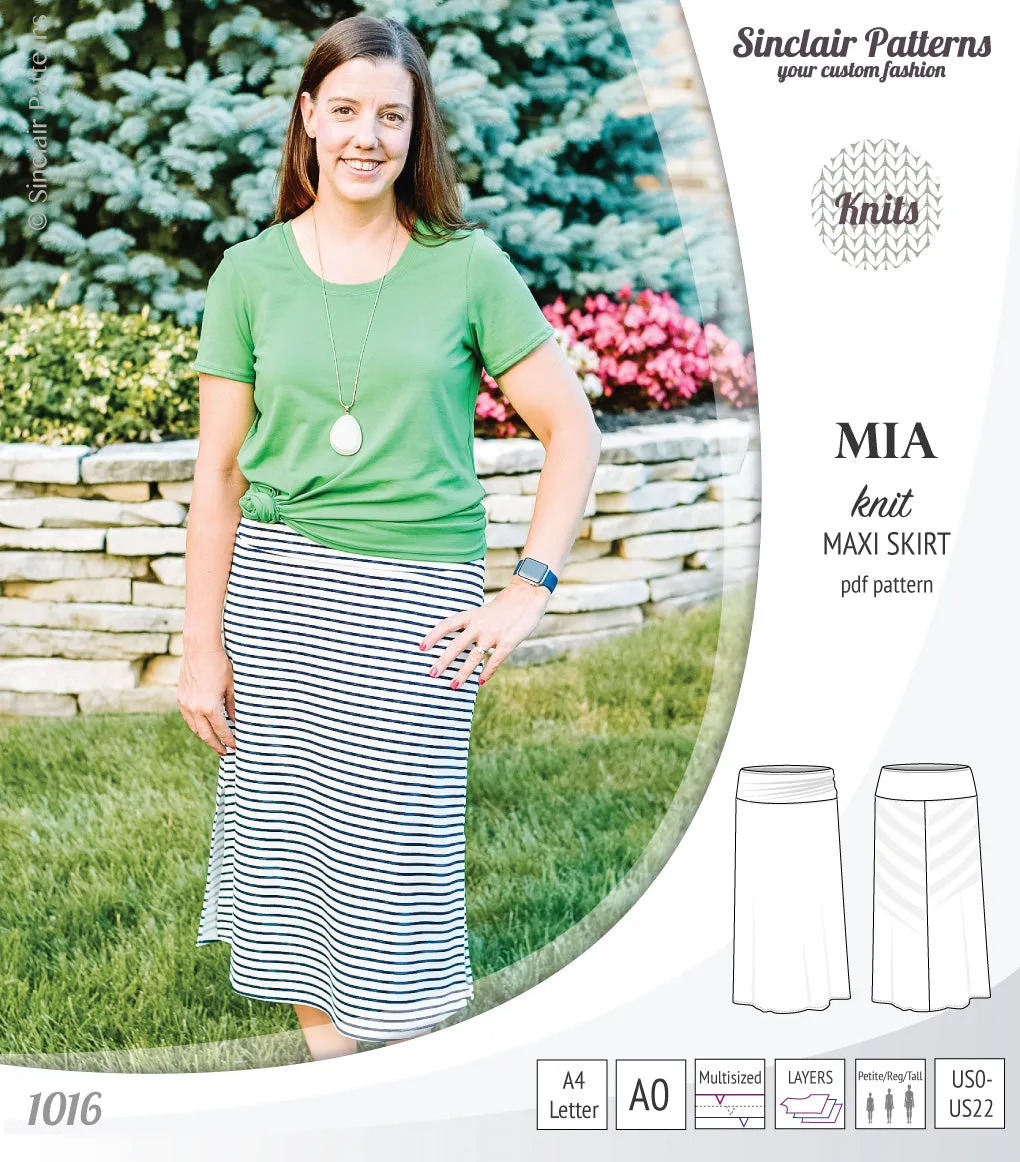 Mia knit maxi skirt with side slits and yoga style waistband (PDF)