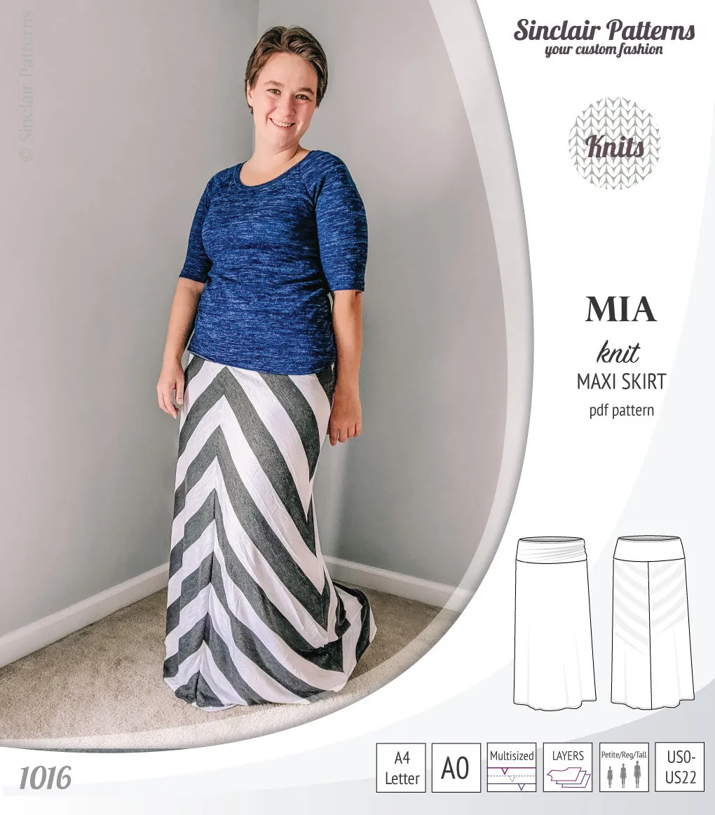 Mia knit maxi skirt with side slits and yoga style waistband (PDF)