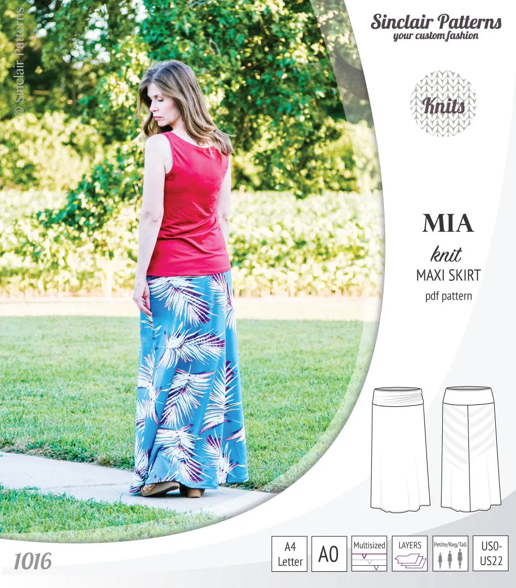 Mia knit maxi skirt with side slits and yoga style waistband (PDF)