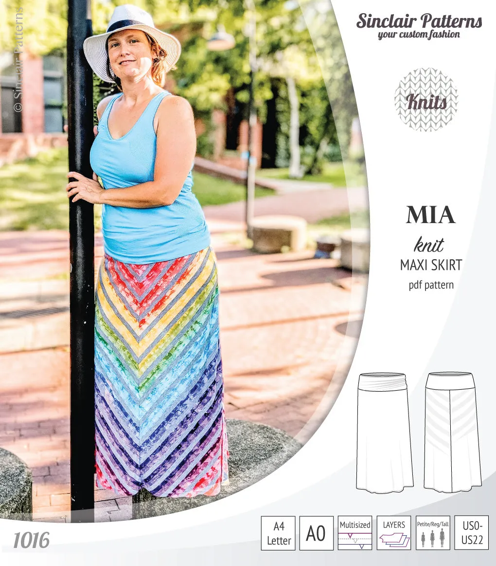 Mia knit maxi skirt with side slits and yoga style waistband (PDF)