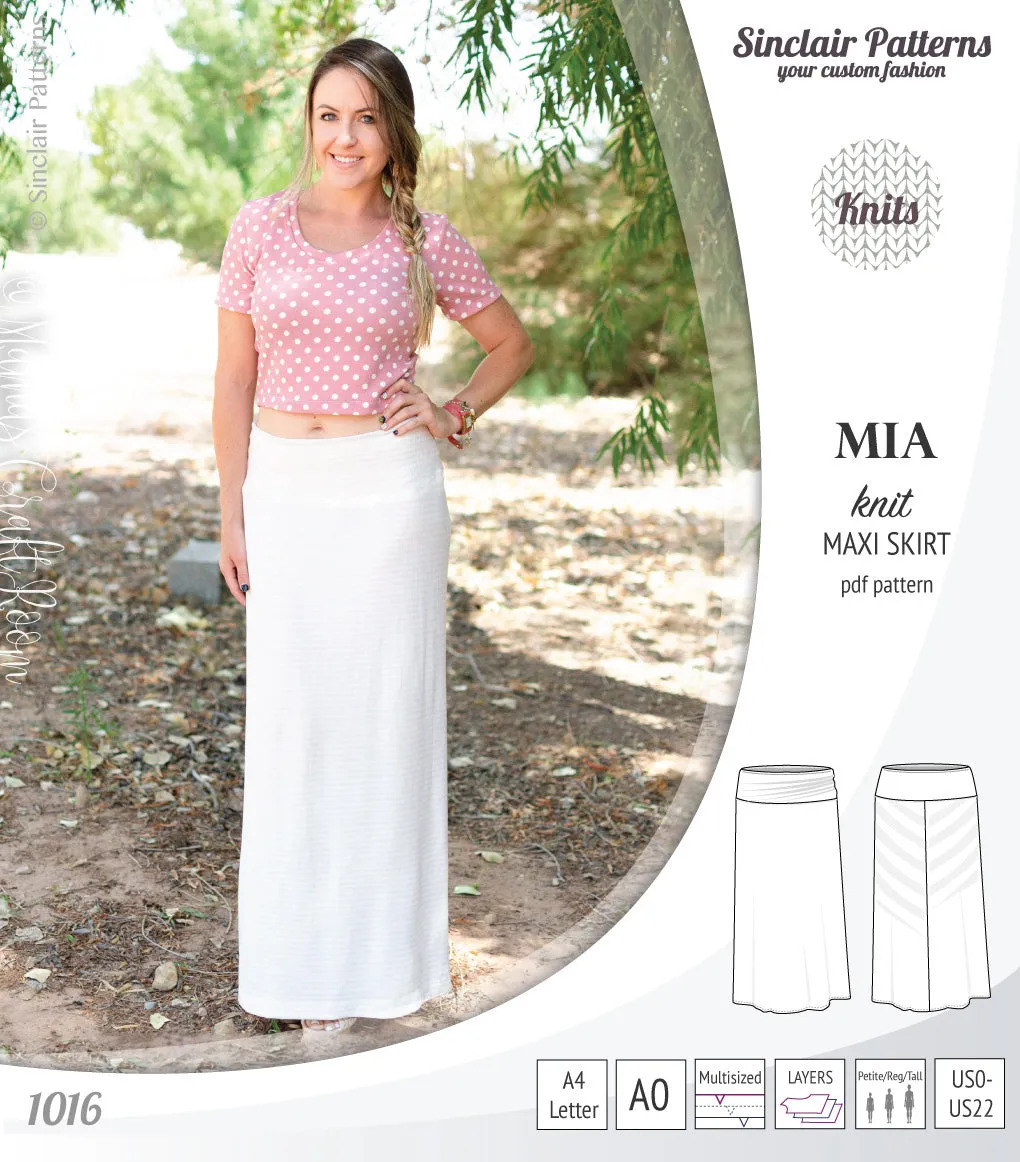 Mia knit maxi skirt with side slits and yoga style waistband (PDF)