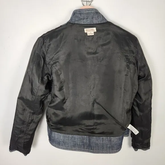Michael Kors Denim Jacket With Faux Leather Trim Flap Buckle Pockets (M) #0215