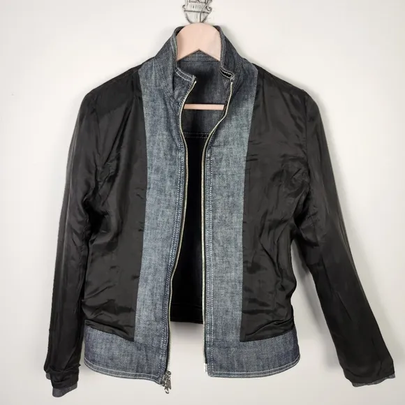 Michael Kors Denim Jacket With Faux Leather Trim Flap Buckle Pockets (M) #0215