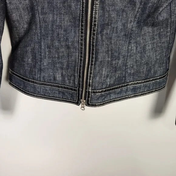 Michael Kors Denim Jacket With Faux Leather Trim Flap Buckle Pockets (M) #0215