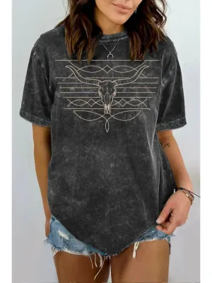 Mineral Washed Boot Stitch Tee In Black