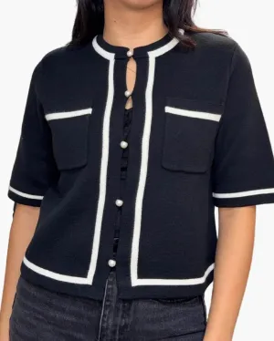 Minnie Rose  Short Sleeve Tipped Cropped Jacket