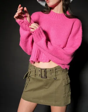 Mock Neck Distressed Crop Sweater