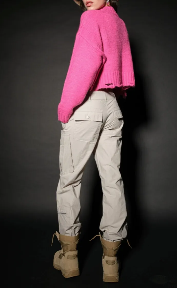 Mock Neck Distressed Crop Sweater