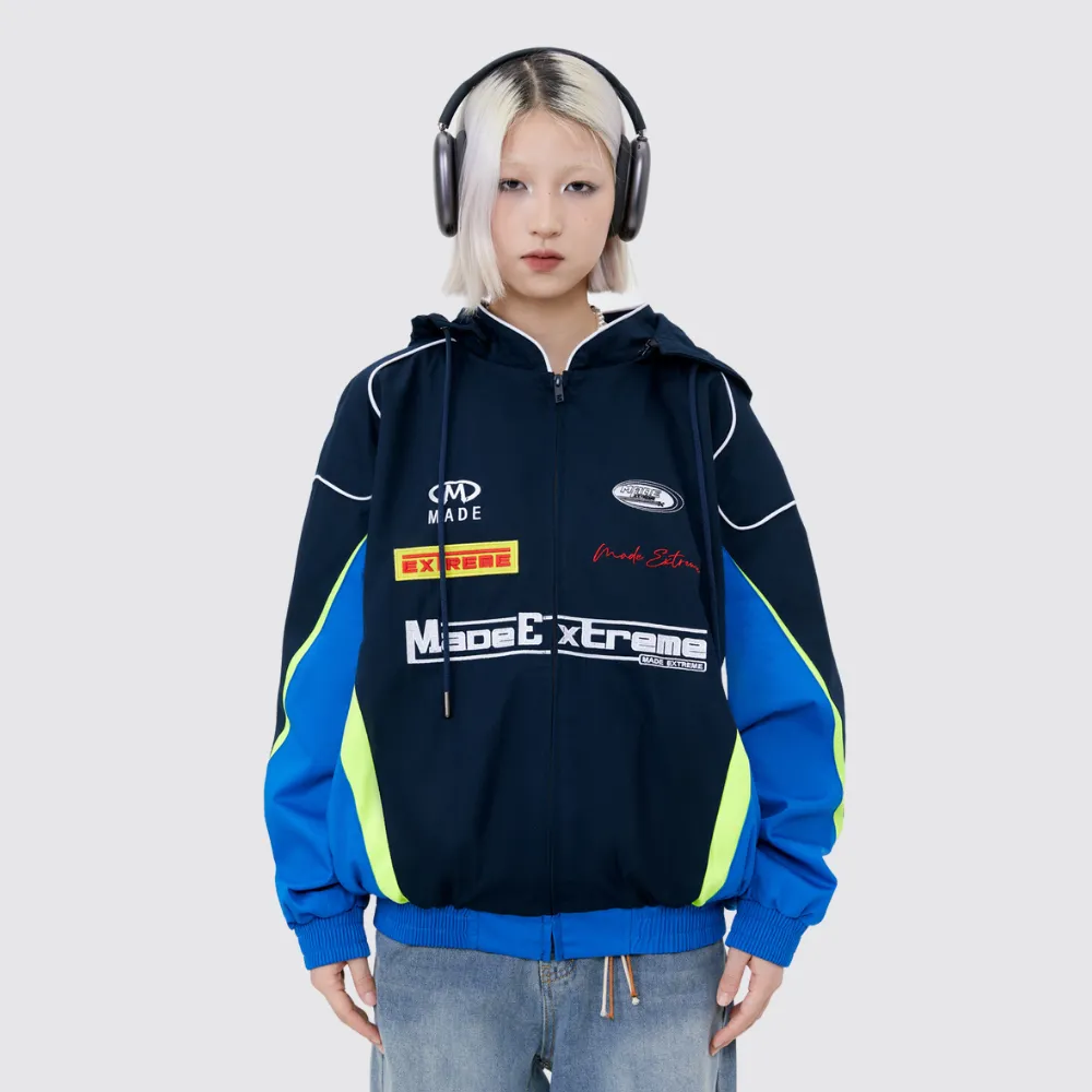 Motorcycle Style Hooded Embroidery Jacket