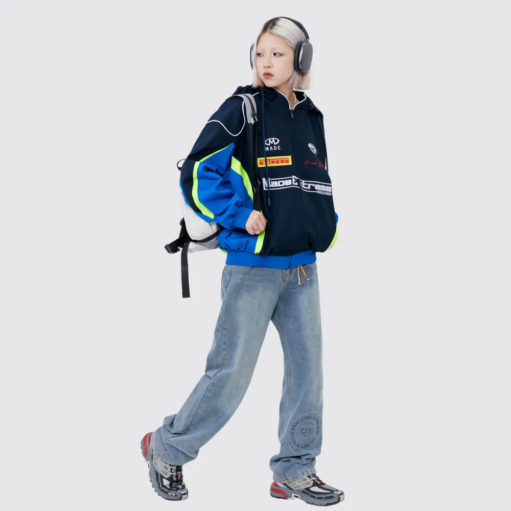 Motorcycle Style Hooded Embroidery Jacket