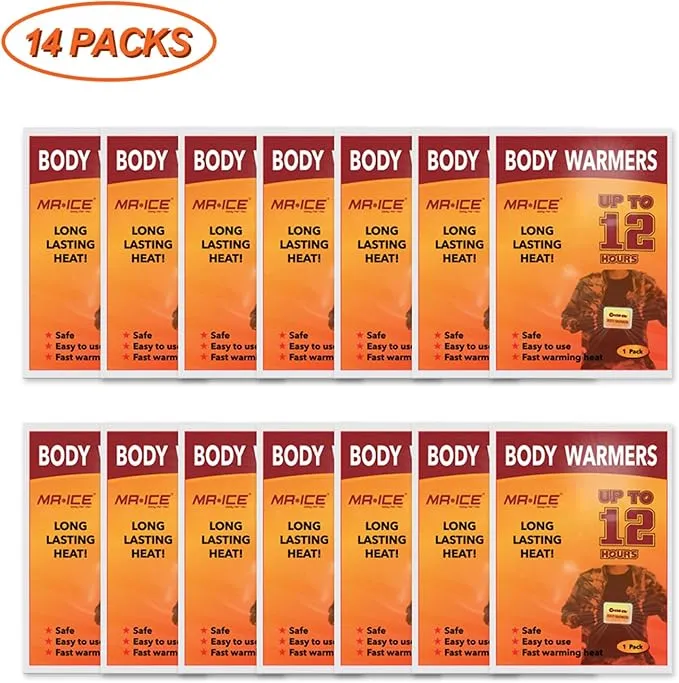MR.ICE 7/14/20/40 Packs Body Warmers Large Pads for Women Men Kids, with Adhesive Backing Gives 12 Hours Warm (5.1" x 3.7"), Big Heat Sticker for Camping Hiking