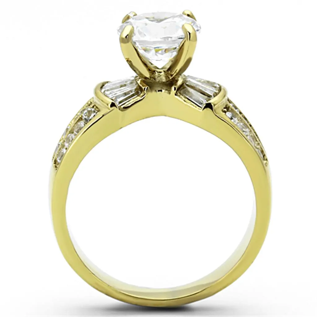 MT3231 - IP Gold(Ion Plating) Stainless Steel Ring Clear Crystals - April Birthstone -Newest