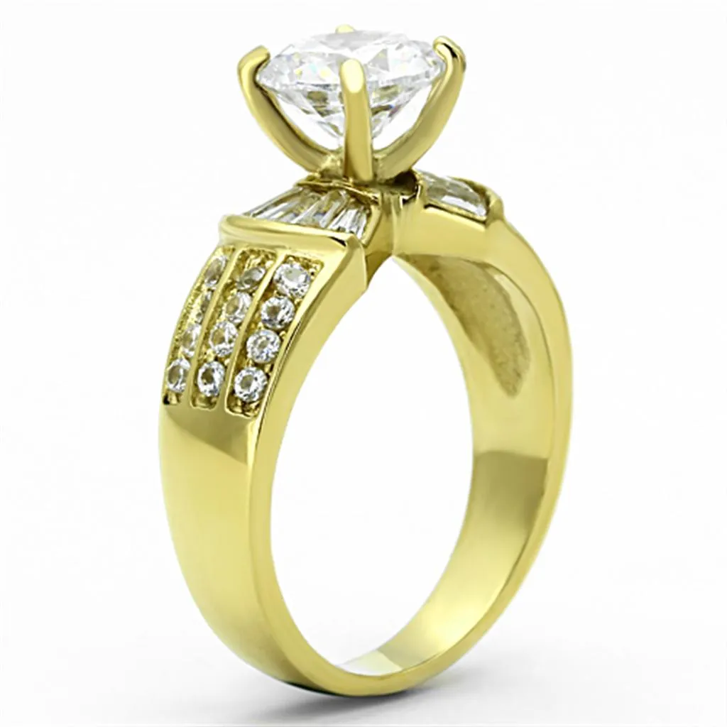 MT3231 - IP Gold(Ion Plating) Stainless Steel Ring Clear Crystals - April Birthstone -Newest