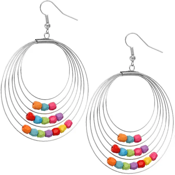 Multicolor Beaded Multi Tier Hoop Earrings