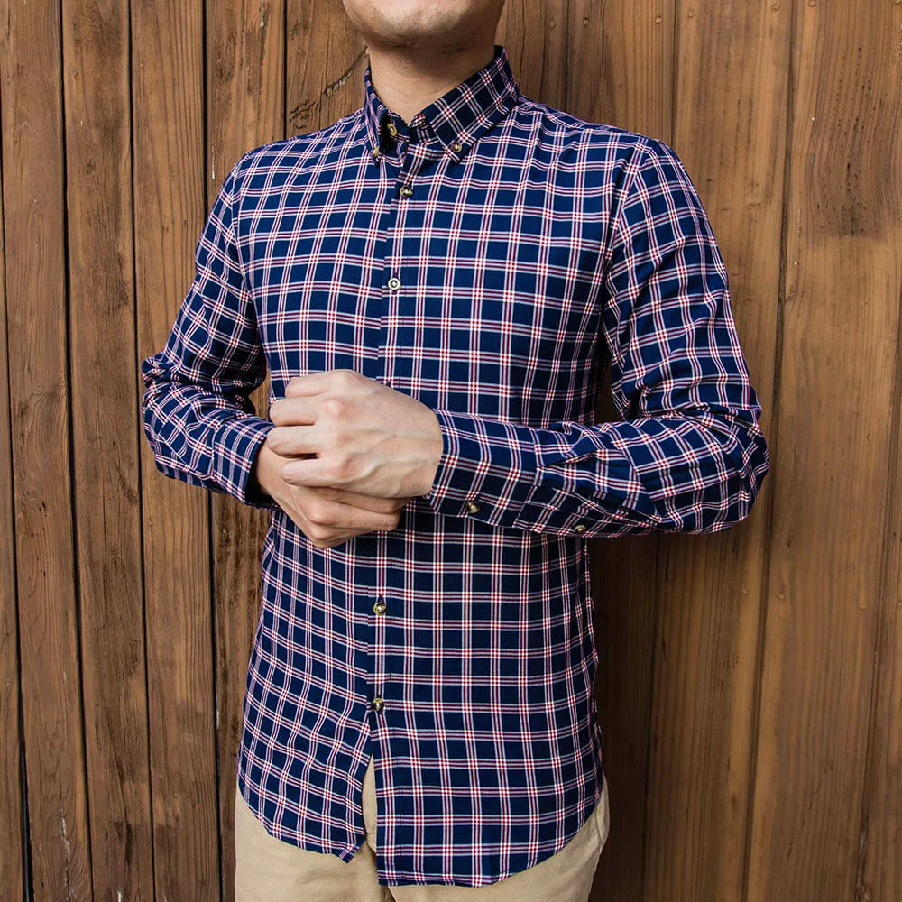 Navy and Red Flannel Button Down Shirt | The Showa