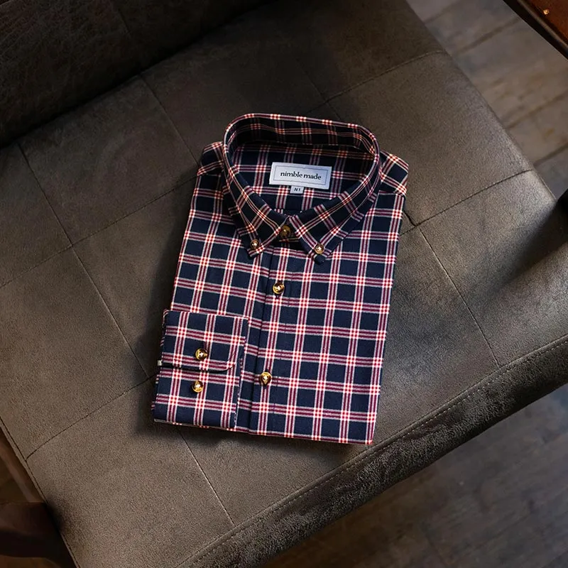 Navy and Red Flannel Button Down Shirt | The Showa