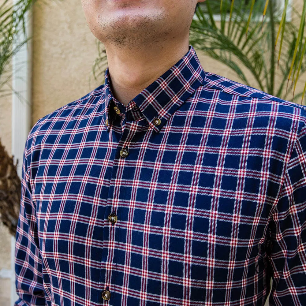 Navy and Red Flannel Button Down Shirt | The Showa