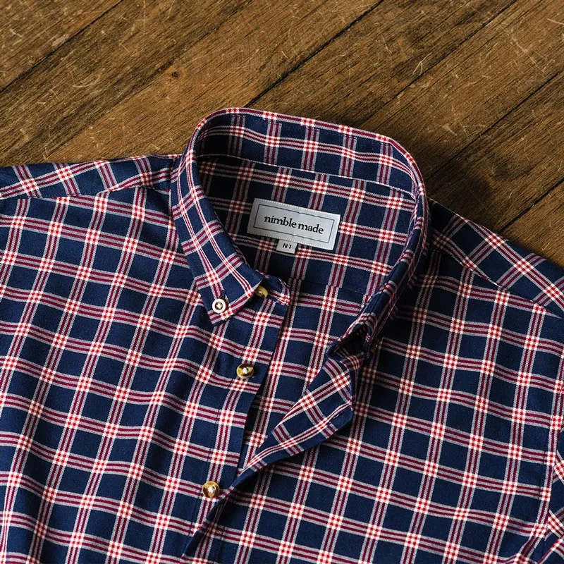 Navy and Red Flannel Button Down Shirt | The Showa