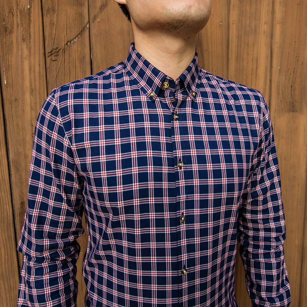 Navy and Red Flannel Button Down Shirt | The Showa