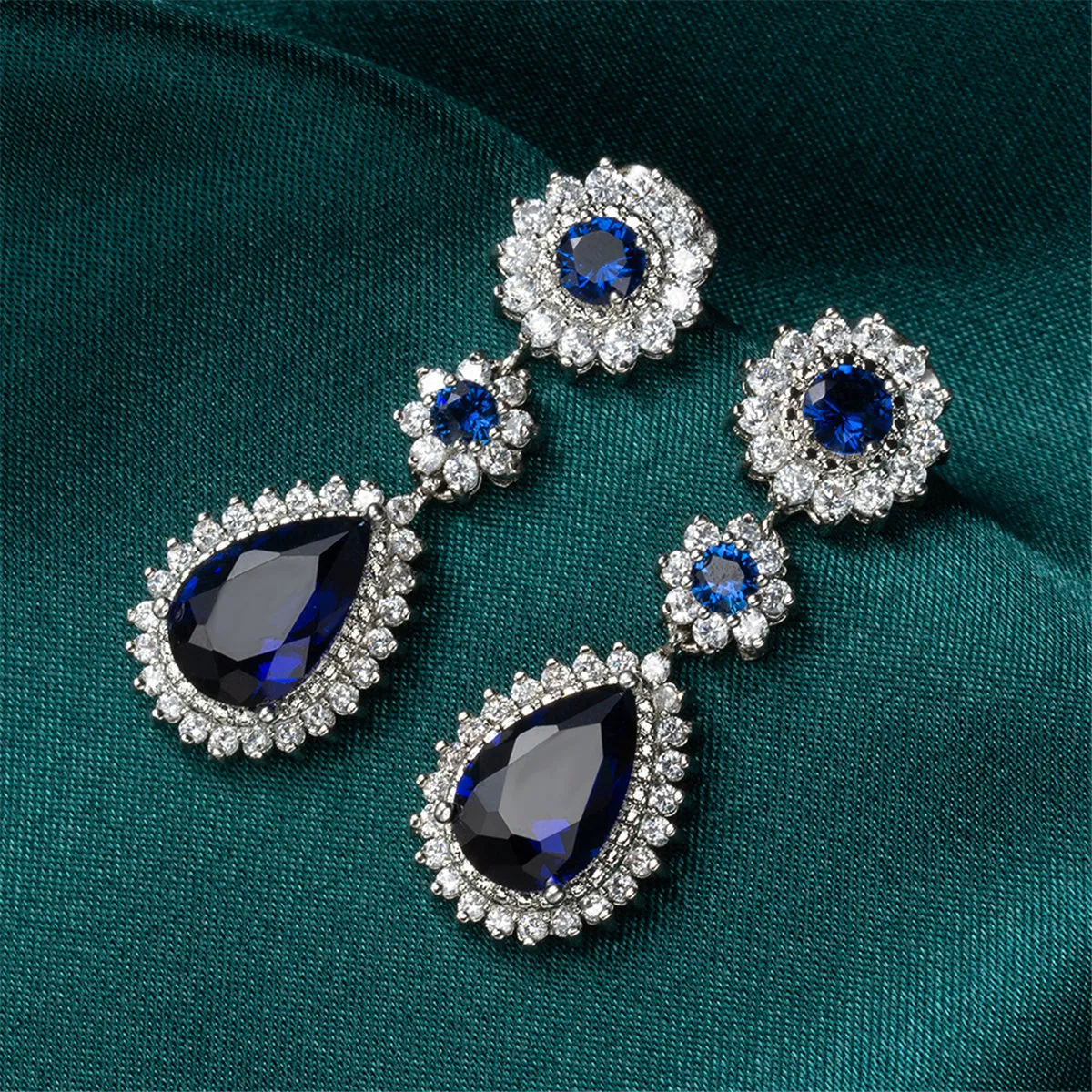 Navy Crystal & Silver-Plated Hola Drop Earrings