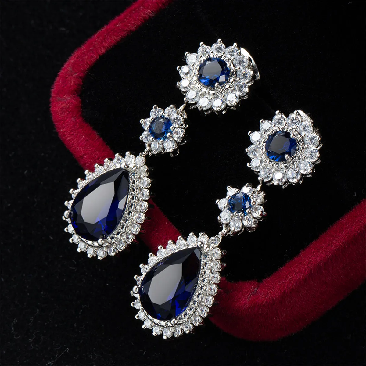 Navy Crystal & Silver-Plated Hola Drop Earrings