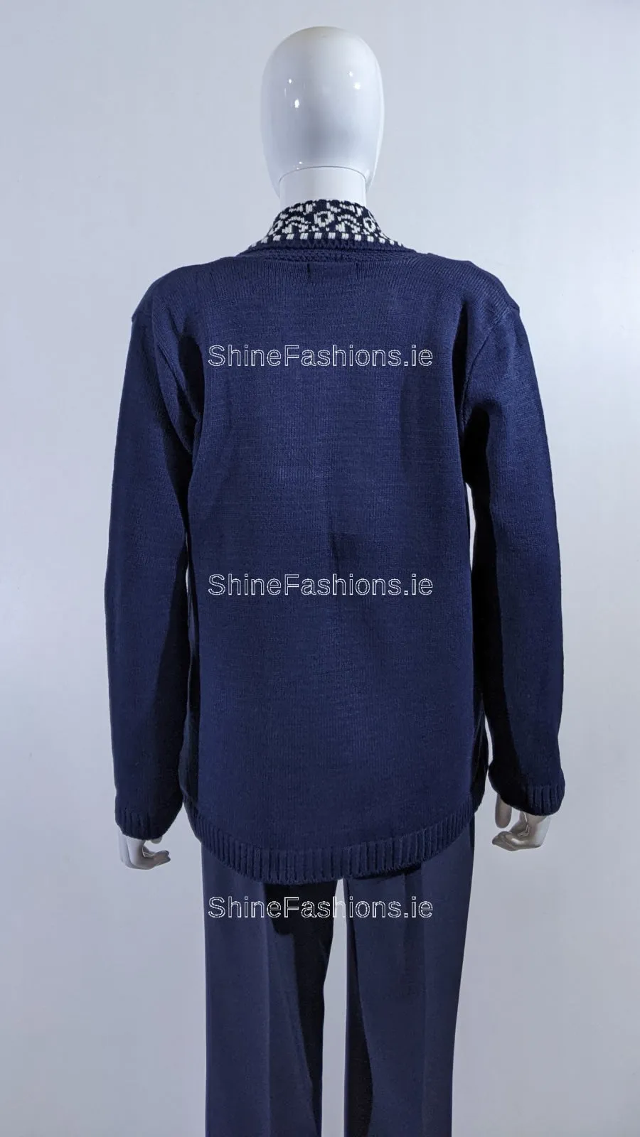 Navy Pattern Open Cardigan with Pockets