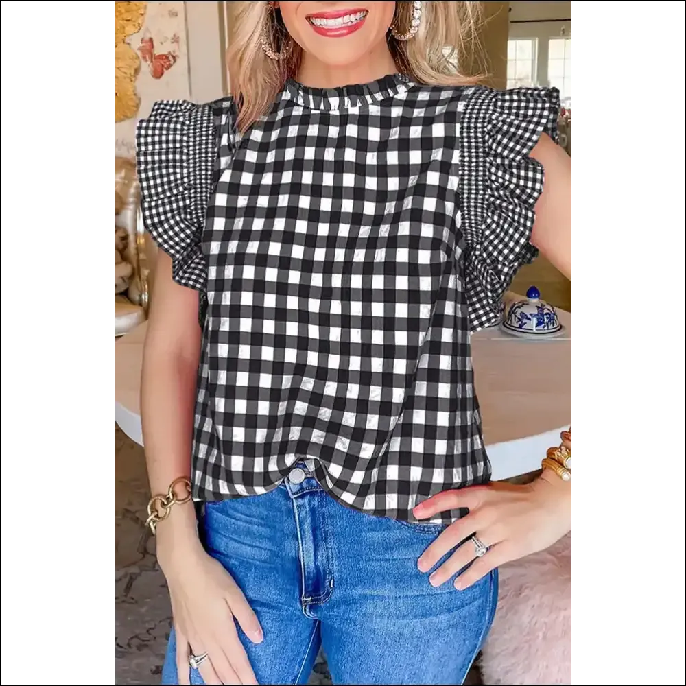 Needful Things: Black Checkered Ruffled Blouse – Bow Down, Bitches 👑