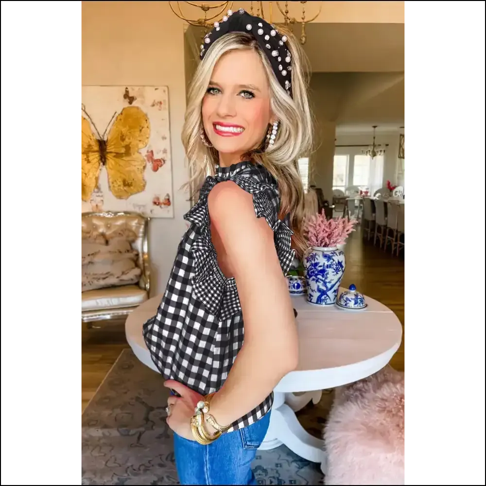 Needful Things: Black Checkered Ruffled Blouse – Bow Down, Bitches 👑
